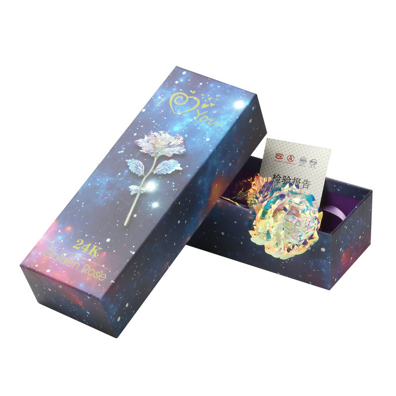 彩金玫瑰花闪变色发光星空金箔花520情人节爱心礼物送女朋友情侣