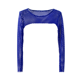 小众超短款网眼格T恤女修身长袖罩衫舞蹈叠穿性感半胸露脐上衣潮