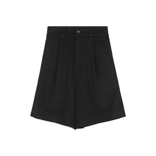 sdeer圣迪奥冬季女装松紧拼接压褶插袋毛呢A字短裤S23480901