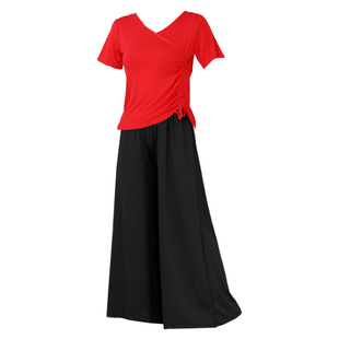 广场舞服装新款舞蹈套装抽绳短袖上衣宽松阔腿跳舞裤健身操裤子女