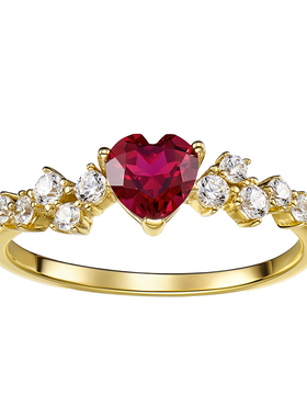 复古精致小爱心红宝石金戒子日常