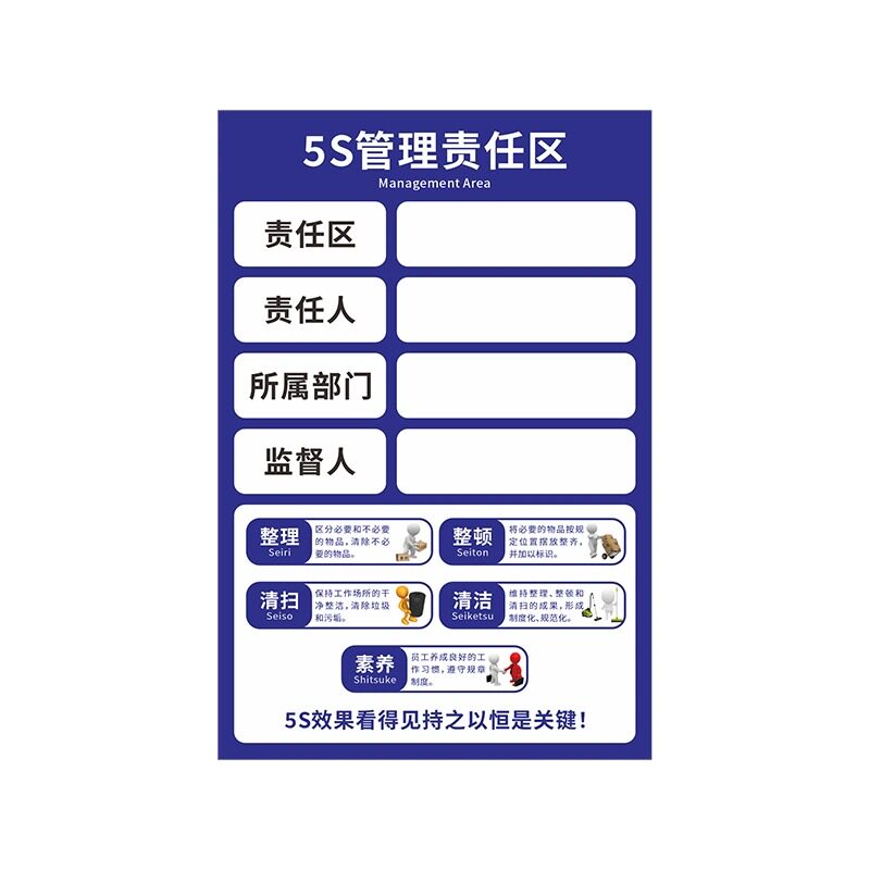 亚克力插卡管理责任牌工厂车间5S6S7S整理清洁责任区标识牌仓库卫生区域负责人管理牌