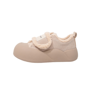 拉夏贝尔魔术贴加绒二棉鞋女2025新款冬季加厚大头厚底面包勃肯鞋