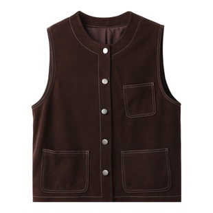 PENNYPENG 相对论 时尚羊皮马甲短裤复古通勤风气质女