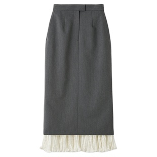 SNIDEL2025秋冬新品通勤百褶花边下摆高腰直筒半身裙SWFS255102