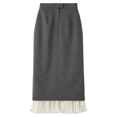 SNIDEL2025秋冬新品通勤百褶花边下摆高腰直筒半身裙SWFS255102