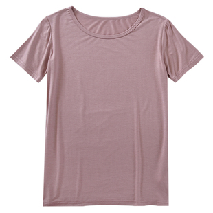 夏新款莫代尔女短袖t恤睡衣上衣单件薄款圆领垂感纯色打底衫体恤