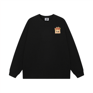 STA旗舰店美式潮牌薯条长袖打底衫男女重磅纯棉黑色情侣圆领卫衣