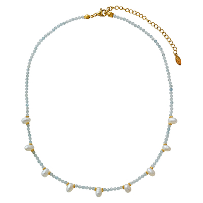 whatever天然海蓝宝清新珍珠项链