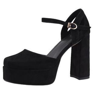 misili 真皮包头高跟鞋防水台粗跟凉鞋女2025春夏季新款中空女鞋