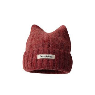 猫耳朵毛线帽大头围女款可爱冷帽子秋冬季加厚防寒保暖针织毛绒帽