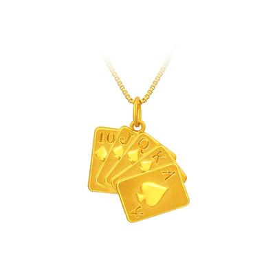 老庙黄金足金好运扑克牌5D同花顺吊坠挂坠海豚金情侣送礼官