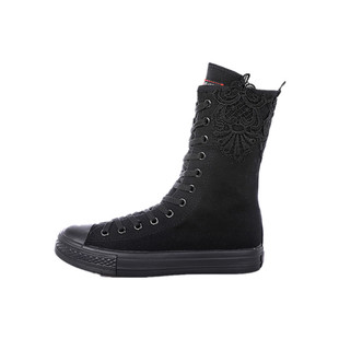 春季休闲单靴平底高帮帆布鞋女高邦单鞋女鞋中筒靴子中筒休闲平底