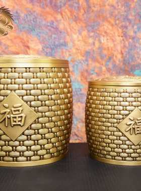 全黄铜加厚福字储物罐创意轻奢家居装饰双福茶叶罐铜器礼品摆件