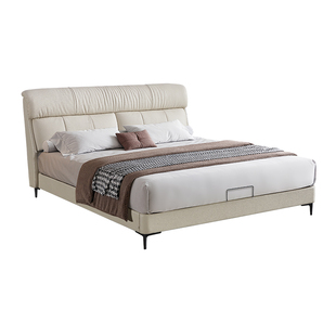 【摩卡】政府补贴雅兰新品现代简约真皮床主卧大床婚床双人1.8米