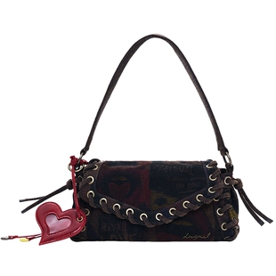 Desigual涂鸦印花牛仔穿绳肩带可调节女式腋下包