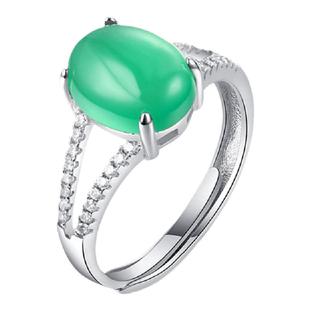 轻奢高级感个性活口可调节925纯银绿色红玉髓宝石玛瑙食指戒指女