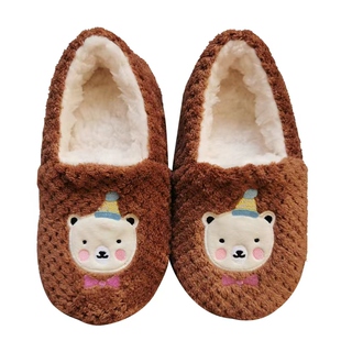 儿童居家冬季毛绒保暖女可爱布底软底室内地板静音无声防滑棉拖鞋