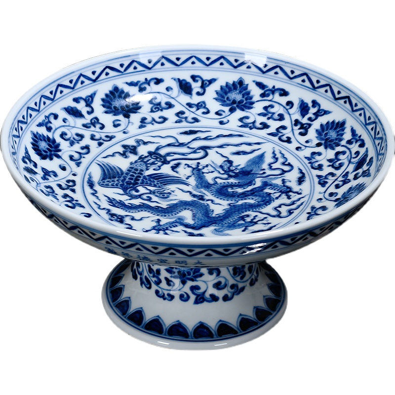 景德镇陶瓷花瓶手绘仿古明宣德龙凤盘中式客厅装饰品明清古典摆件