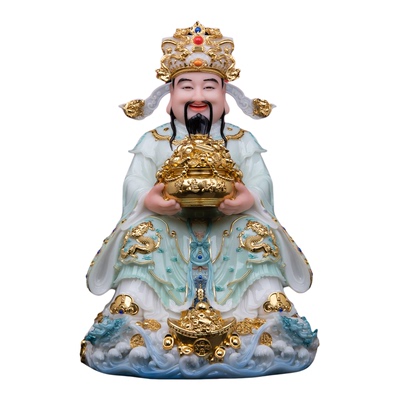 新款汉白玉财神爷神像桌面摆件