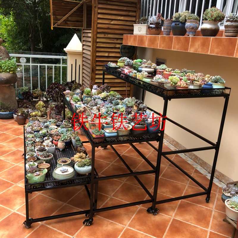 阳台可移动带轮分体伸缩多层多肉块根植物铁艺花架遮阳防雨