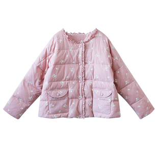 【粉面含春】短款绣花羽绒服女冬季木耳边圆领减龄设计感保暖外套