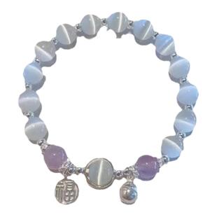 蝴蝶猫眼石手链ins小众设计海宝蓝灰月光水晶手串送女友闺蜜情侣