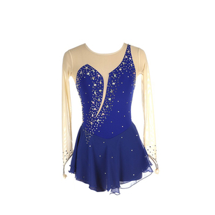 福诺花样滑冰服表演服溜冰服定制儿童成人女童比赛裙子长袖宝蓝彩