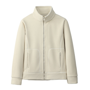 情侣款纯色摇粒绒加厚立领外套秋冬季户外运动休闲抓绒衣男女同款