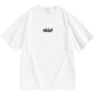 【晚心联名】太平鸟男装重磅刺绣短袖T恤夏新款宽松圆领情侣体恤S