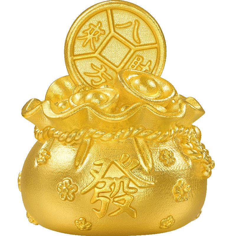 周生生文化祝福东方古祖玲足金珑纳金聚財聚福黄金福袋摆件96097O