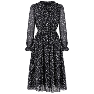 秋水伊人气质优雅碎花连衣裙2026年春季新款休闲时尚通勤v领长裙