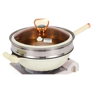 施凯诺第六白玉兰端不粘锅钛合金蒸笼炒锅支持