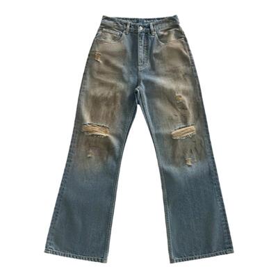 haonanhuang做旧破洞微喇牛仔裤