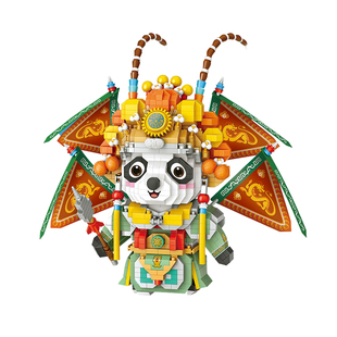 LOZ/俐智武生熊猫微颗粒积木戏曲京剧拼装玩具国潮挂帅戏台摆件