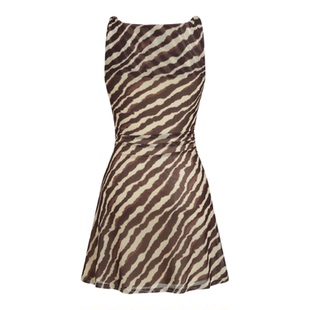 CIDER 夏季女装网眼斑马纹船领褶皱迷你连衣裙114803780