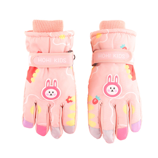 儿童滑雪手套冬季女童男童防水保暖加绒厚棉女孩五指骑行玩雪冬天