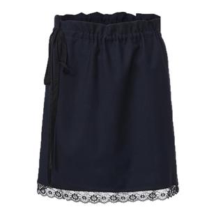cheap art label 藏青色蕾丝花边短裙抽绳直筒半身裙女26春季新款