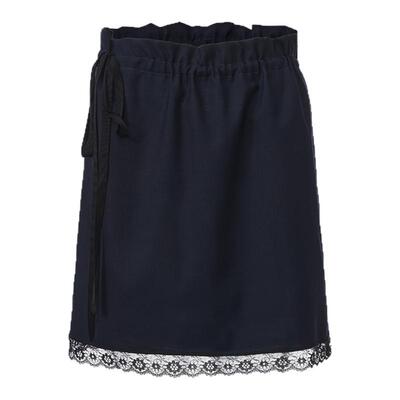cheap art label 藏青色蕾丝花边短裙抽绳直筒半身裙女26春季新款