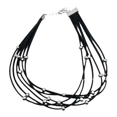 皮多层女金属球叠戴项链