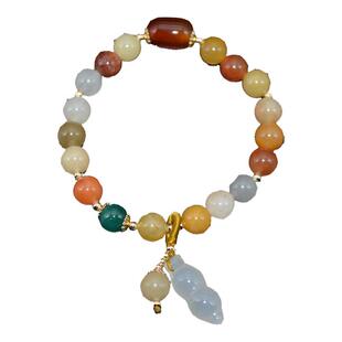 天然五彩石水晶玉髓玉葫芦花生吊坠手链金丝玉手串朱砂手链饰品