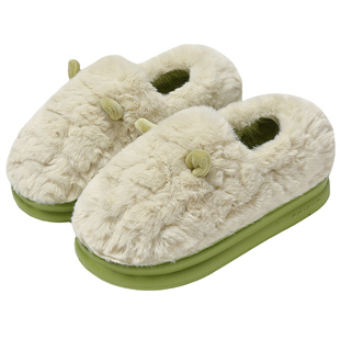 红豆毛毛绒棉拖鞋女士秋冬季包跟室内家居2025新款厚底月子棉鞋男