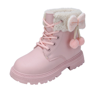 女童马丁靴2025秋冬新款英伦风女孩皮靴冬季女生短靴粉色儿童靴子