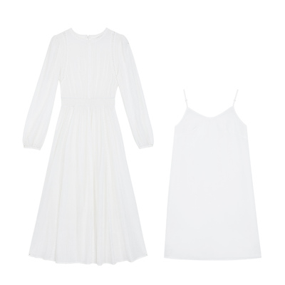 pusumede 素白绮梦 两件套法式长袖连衣裙女收腰气质中长款裙子