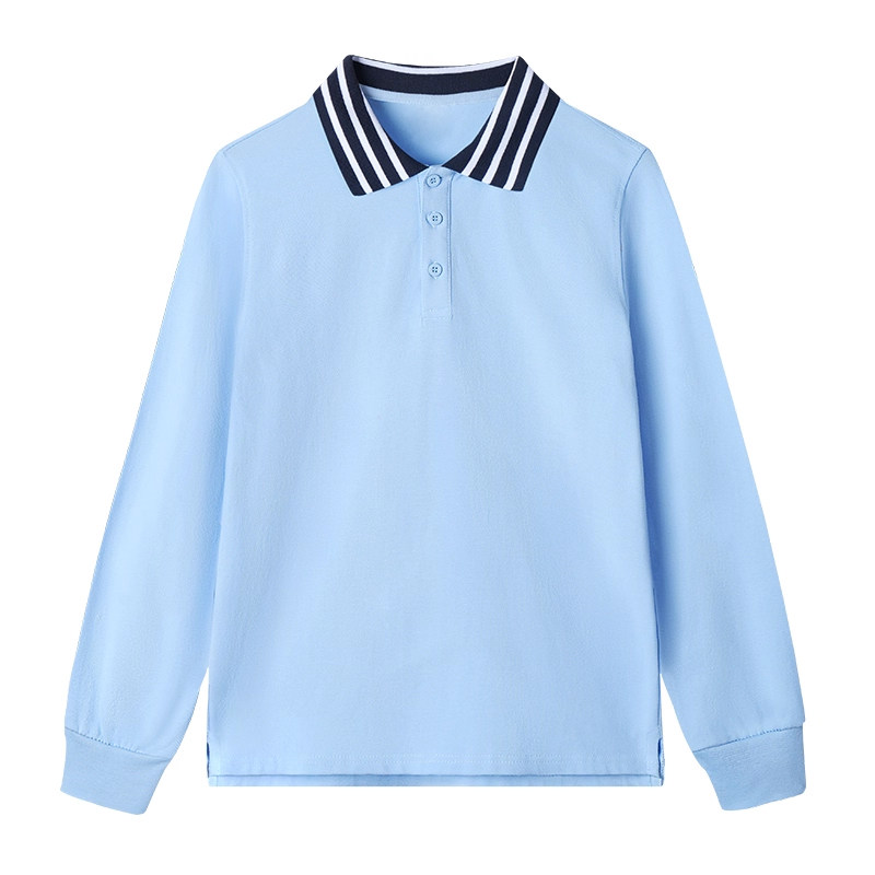 中小学秋冬加绒蓝色白色长袖polo衫T恤儿童纯棉男女童校服打底衫