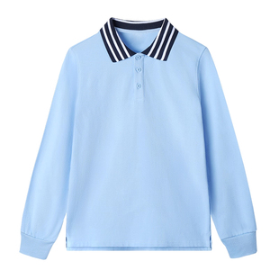 中小学春秋夏季蓝色白色长袖polo衫T恤儿童纯棉男女童校服打底衫