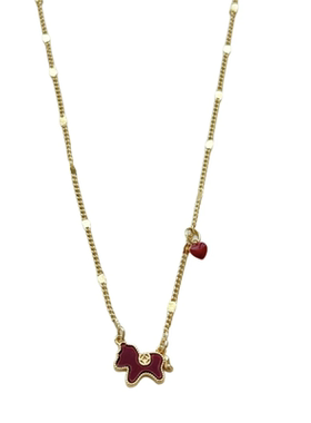 马上有钱~红色爱心小马吊坠项链女2025新款新中式轻奢毛衣链配饰