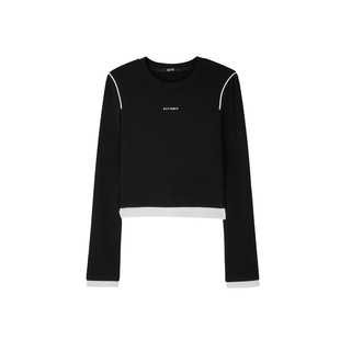 U/TI黑白撞色拼接T恤女装 简约修身短款长袖上衣尤缇2025冬季新款