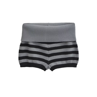 美式辣妹风条纹翻边针织短裤女春秋冬百搭显腿长外穿包臀热裤休闲