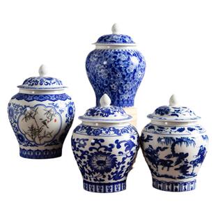 韩恬繁青花瓷茶叶罐将军罐小号复古密封陶瓷茶仓红茶绿茶存储罐